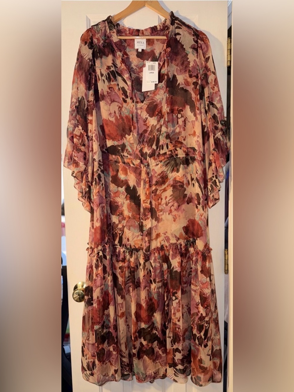 NWT MISA Los Angeles Flora Dream Floral Ruffle Tiered Maxi Dress L Orig $390